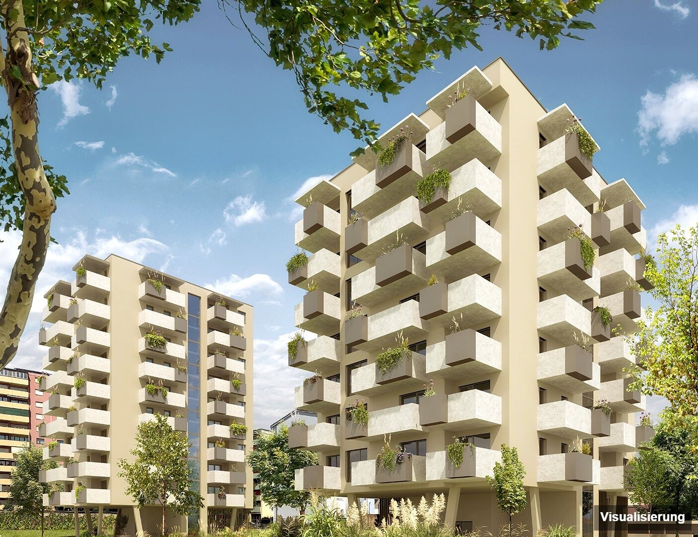 Ansicht Wohnanlage (Visualisierung): Klagenfurt · Neubau: 2-Zimmer-Anlegerwohnung ca. 40 m² · Oasis City Life Klagenfurt · Kurzzeitvermietung · provisionsfrei