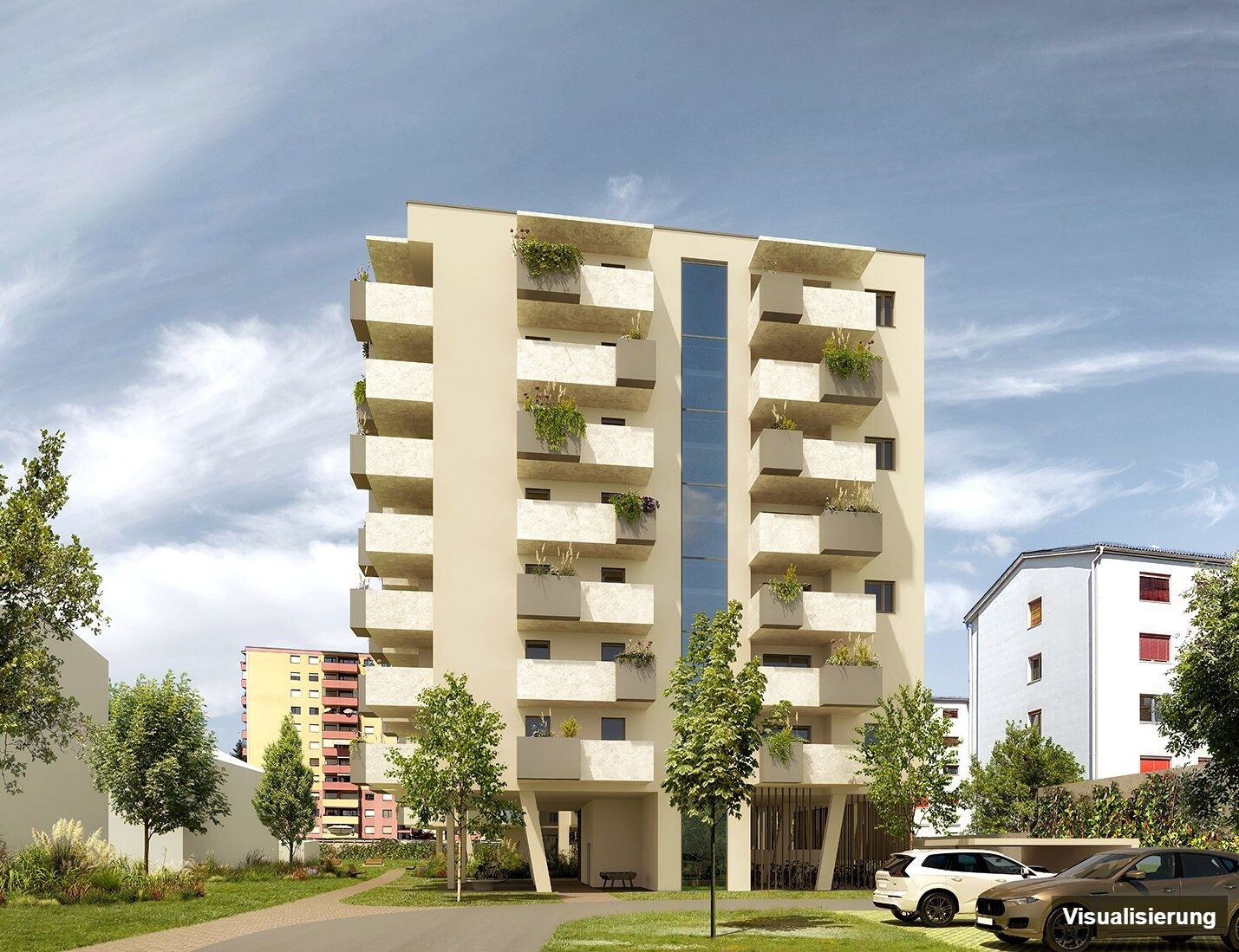 Ansicht Wohnanlage (Visualisierung): Klagenfurt · Neubau: 2-Zimmer-Anlegerwohnung ca. 43 m² · Oasis City Life Klagenfurt · Kurzzeitvermietung · provisionsfrei