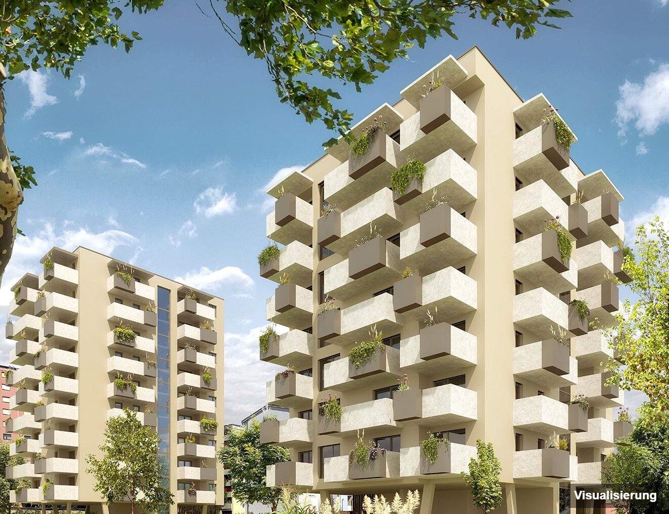 Ansicht Wohnanlage (Visualisierung): Klagenfurt · Neubau: 3-Zimmer-Anlegerwohnung ca. 67 m² · Oasis City Life Klagenfurt · Kurzzeitvermietung · provisionsfrei