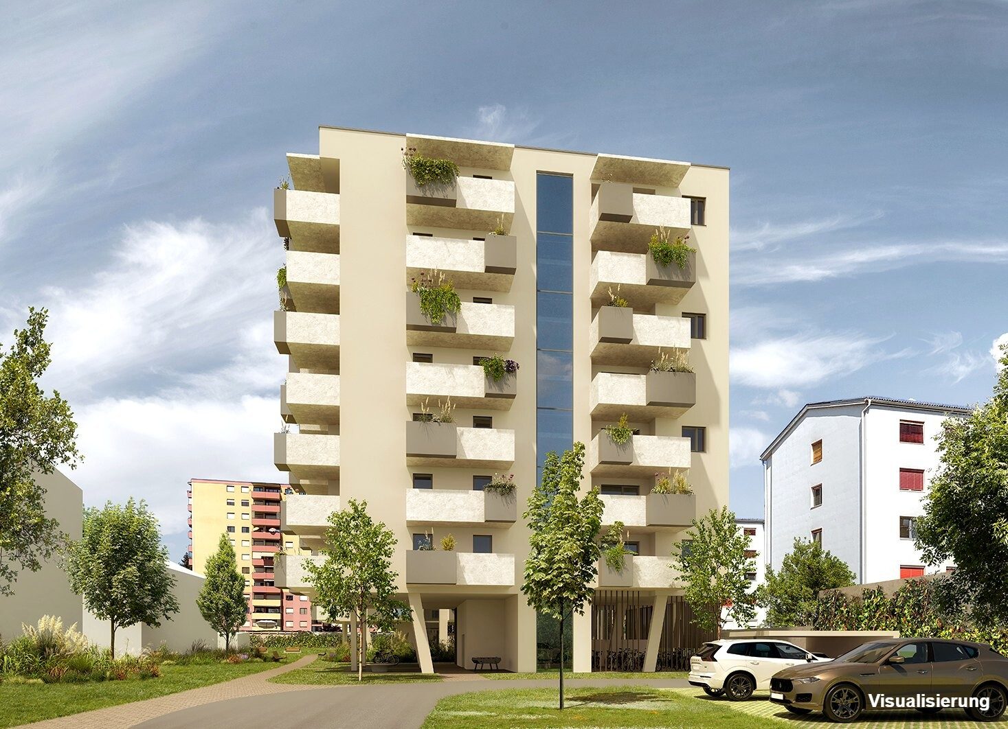 Ansicht Wohnanlage (Visualisierung): Klagenfurt · Neubau: 2-Zimmer-Anlegerwohnung ca. 31 m² · Oasis City Life Klagenfurt · Kurzzeitvermietung · provisionsfrei