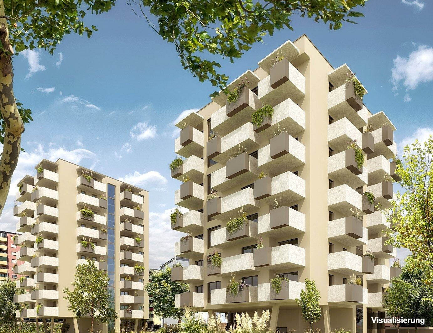 Ansicht Wohnanlage (Visualisierung): Klagenfurt · Neubau: 2-Zimmer-Anlegerwohnung ca. 42 m² · Oasis City Life Klagenfurt · Kurzzeitvermietung · provisionsfrei