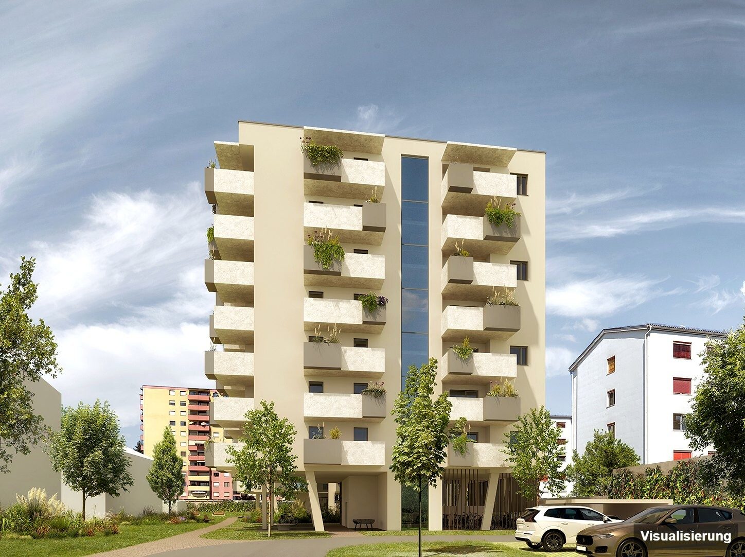 Ansicht Wohnanlage (Visualisierung): Klagenfurt · Neubau: 3-Zimmer-Anlegerwohnung ca. 67 m² · Oasis City Life Klagenfurt · Kurzzeitvermietung · provisionsfrei