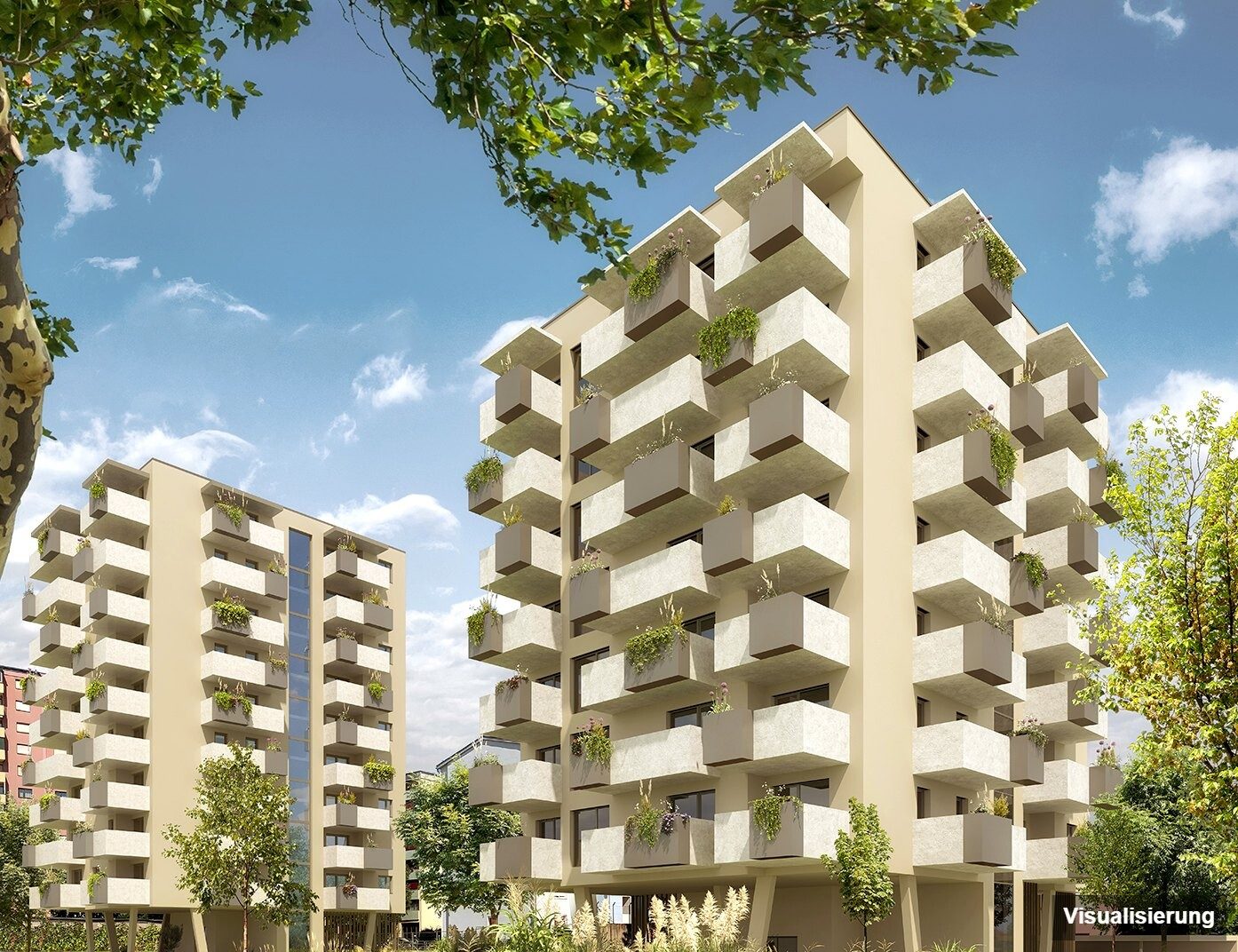 Ansicht Wohnanlage (Visualisierung): Klagenfurt · Neubau: 3-Zimmer-Anlegerwohnung ca. 67 m² · Oasis City Life Klagenfurt · Kurzzeitvermietung · provisionsfrei