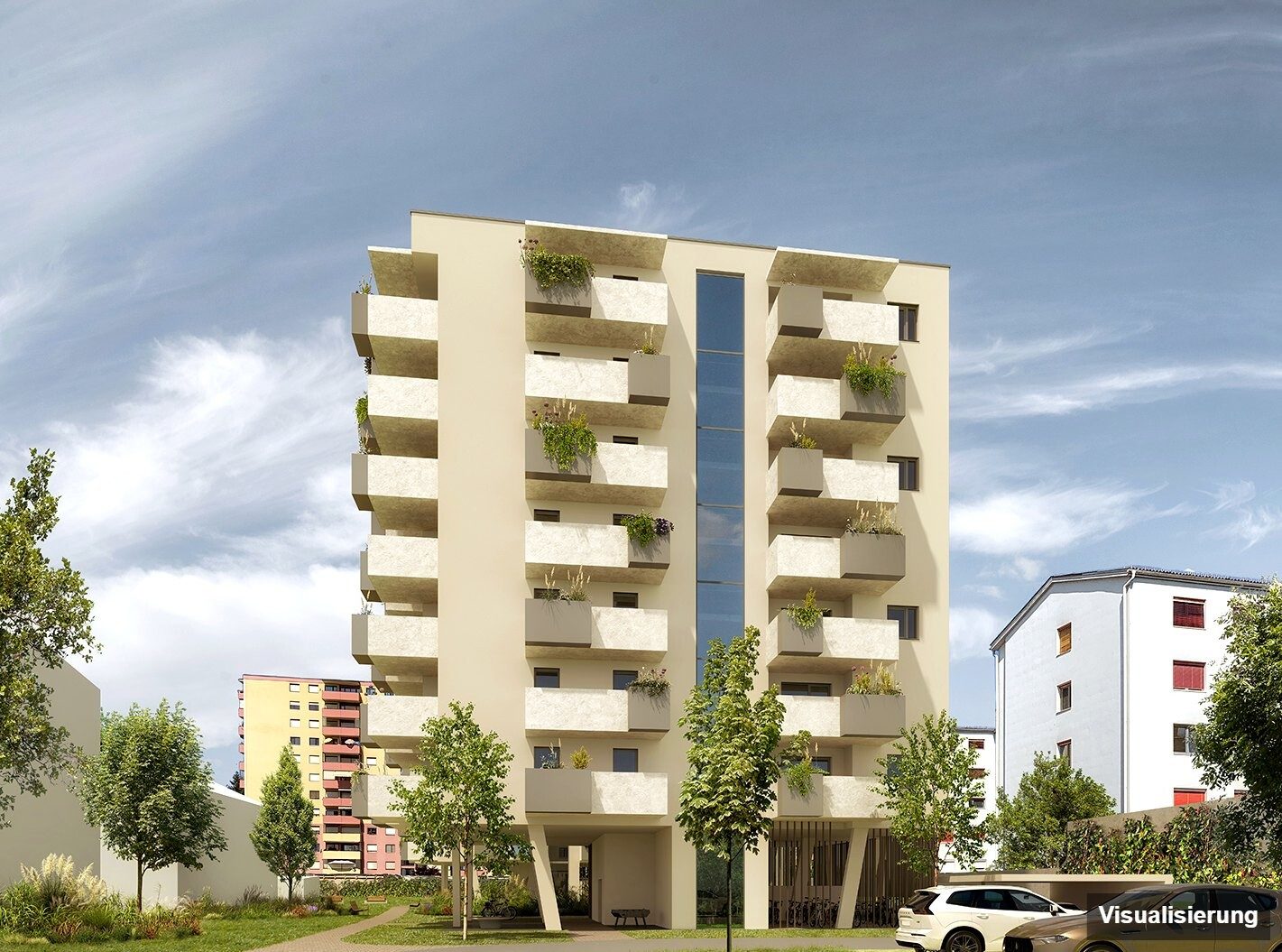 Ansicht Wohnanlage (Visualisierung): Klagenfurt · Neubau: 3-Zimmer-Anlegerwohnung ca. 67 m² · Oasis City Life Klagenfurt · Kurzzeitvermietung · provisionsfrei