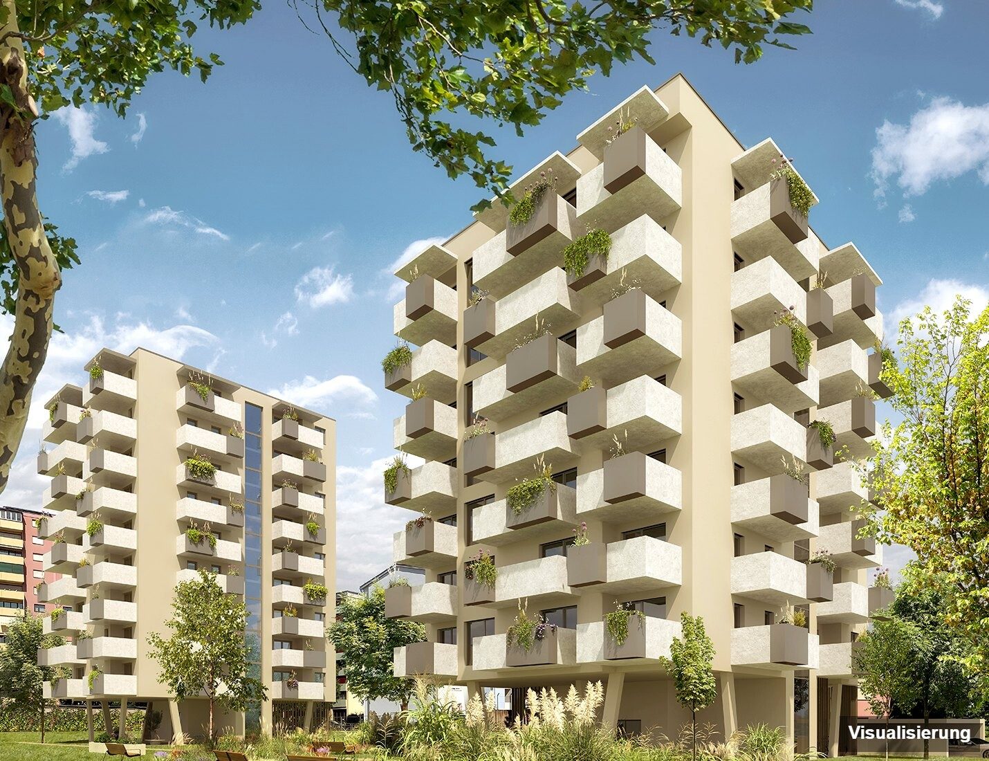 Ansicht Wohnanlage (Visualisierung): Klagenfurt · Neubau: 3-Zimmer-Anlegerwohnung ca. 67 m² · Oasis City Life Klagenfurt · Kurzzeitvermietung · provisionsfrei