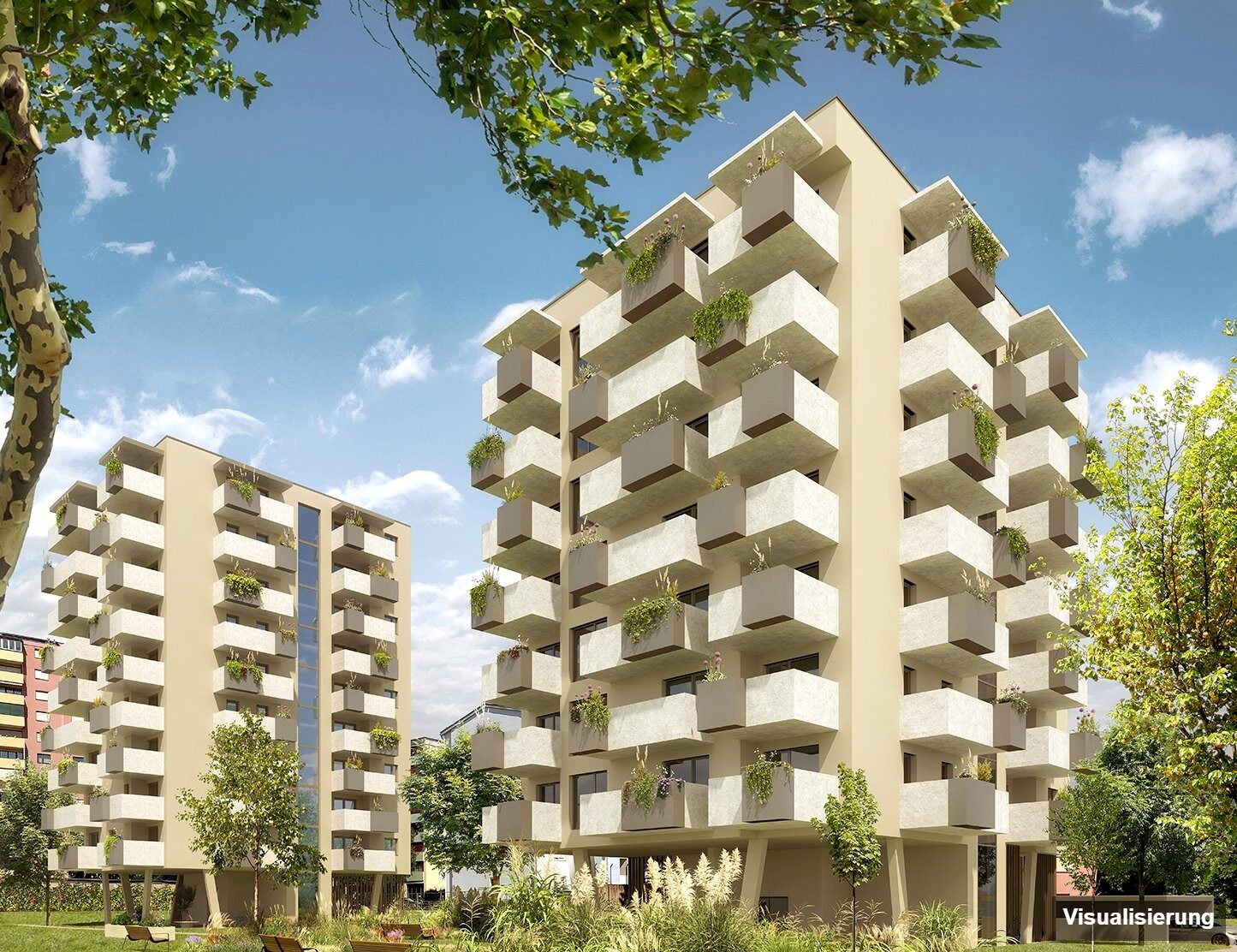 Ansicht Wohnanlage (Visualisierung): Klagenfurt · Neubau: 2-Zimmer-Anlegerwohnung ca. 42 m² · Oasis City Life Klagenfurt · Kurzzeitvermietung · provisionsfrei