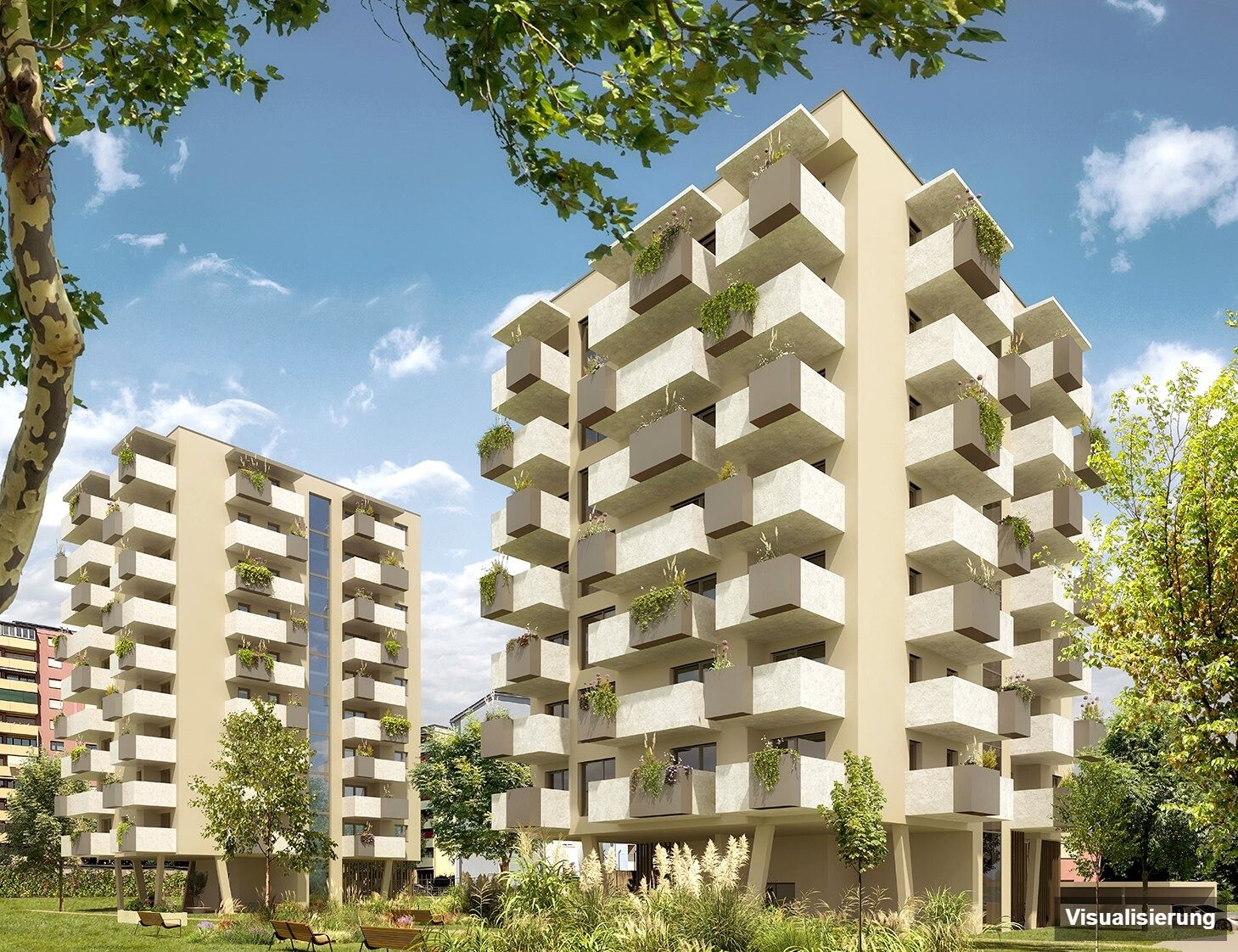 Ansicht Wohnanlage (Visualisierung): Klagenfurt · Neubau: 2-Zimmer-Anlegerwohnung ca. 37 m² · Oasis City Life Klagenfurt · provisionsfrei