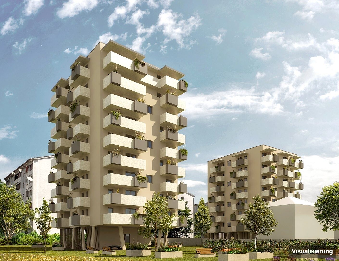 Ansicht Wohnanlage (Visualisierung): Klagenfurt · Neubau: 2-Zimmer-Anlegerwohnung ca. 40 m² · Oasis City Life Klagenfurt · provisionsfrei