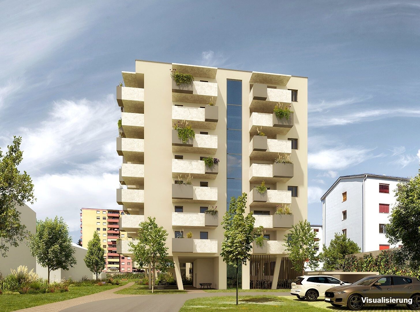 Ansicht Wohnanlage (Visualisierung): Klagenfurt · Neubau: 2-Zimmer-Anlegerwohnung ca. 40 m² · Oasis City Life Klagenfurt · provisionsfrei
