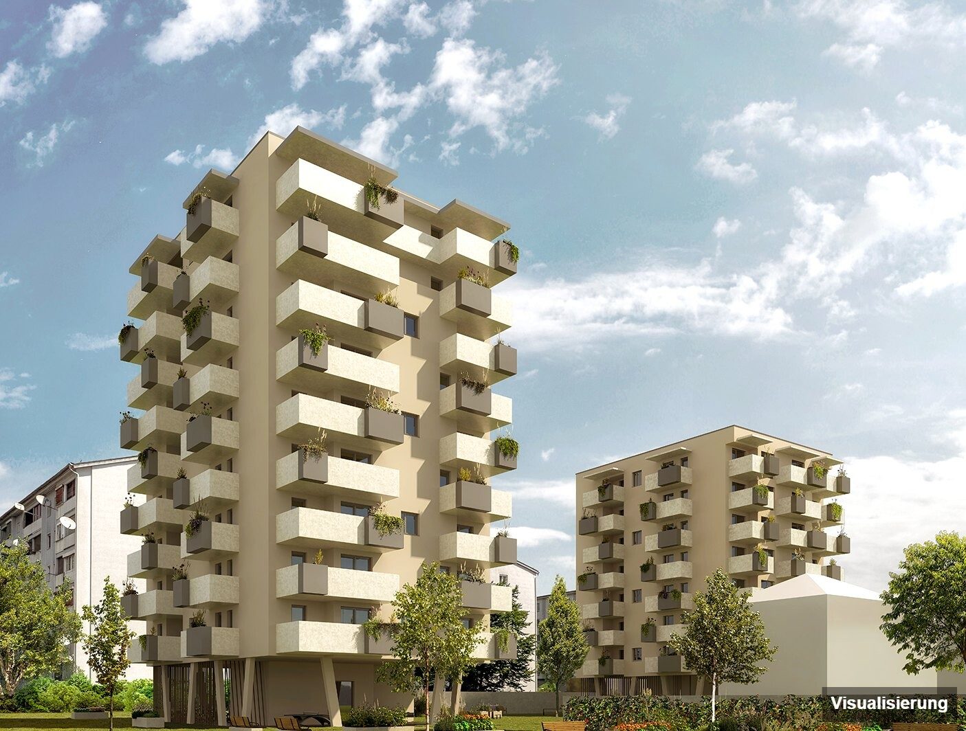 Ansicht Wohnanlage (Visualisierung): Klagenfurt · Neubau: 2-Zimmer-Anlegerwohnung ca. 31 m² · Oasis City Life Klagenfurt · provisionsfrei