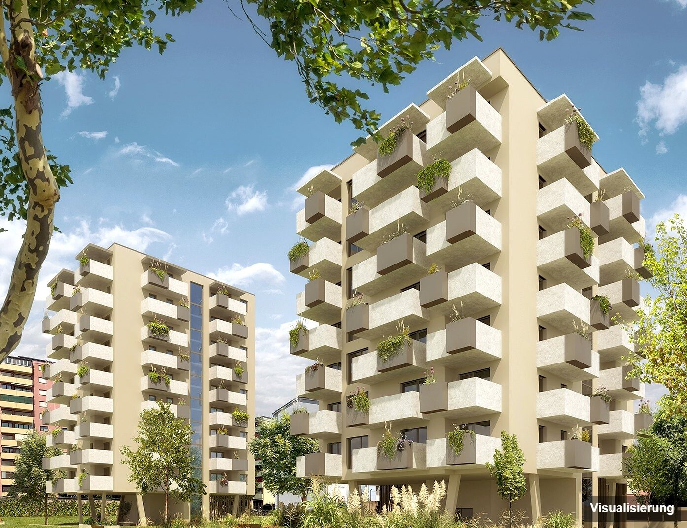 Ansicht Wohnanlage (Visualisierung): Klagenfurt · Neubau: 2-Zimmer-Anlegerwohnung ca. 46 m² · Oasis City Life Klagenfurt · provisionsfrei
