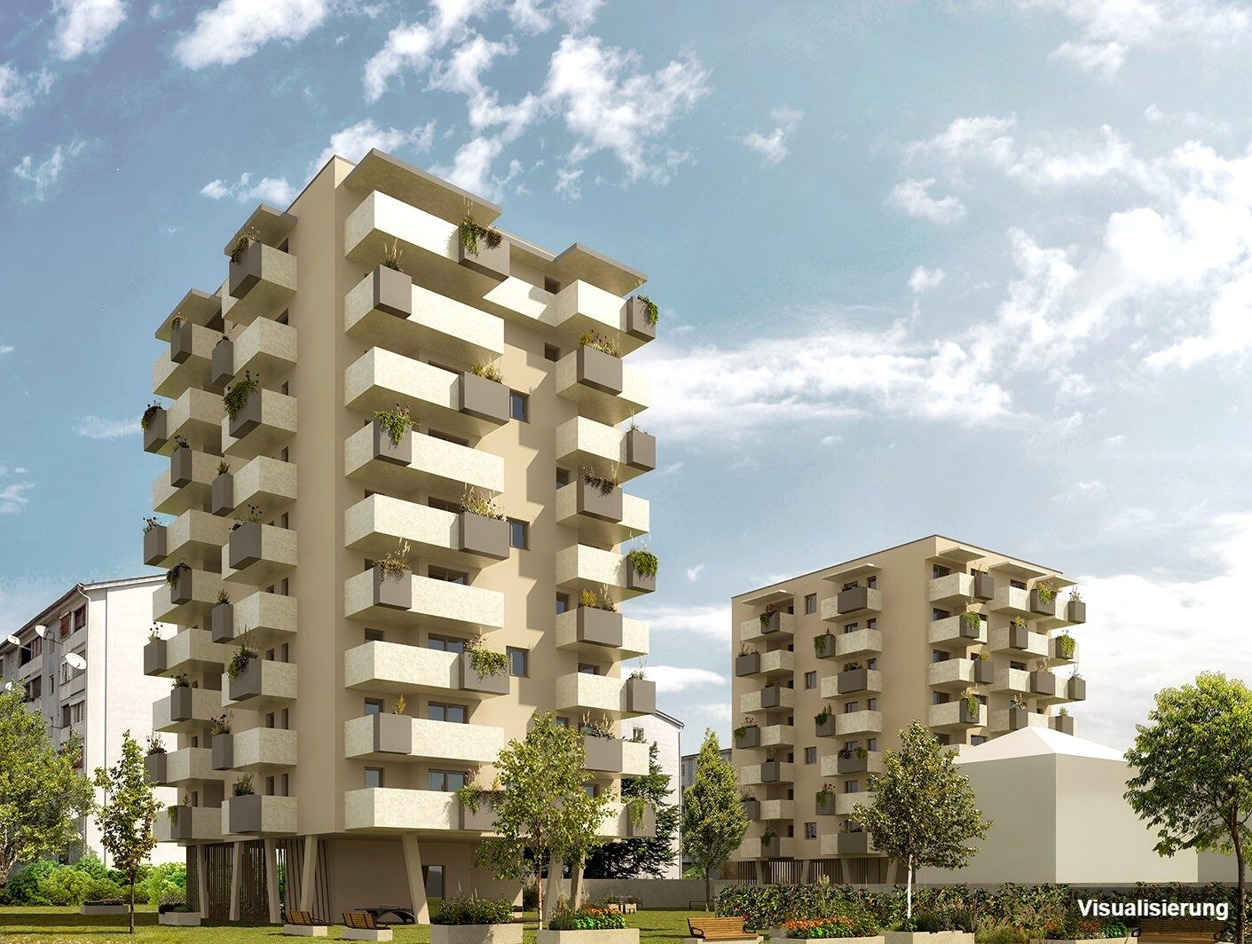 Ansicht Wohnanlage (Visualisierung): Klagenfurt · Neubau: 2-Zimmer-Anlegerwohnung ca. 43 m² · Oasis City Life Klagenfurt · provisionsfrei
