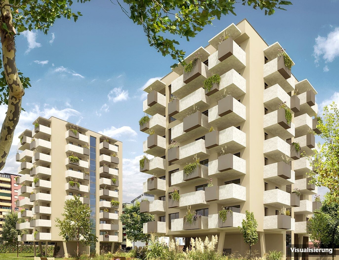 Ansicht Wohnanlage (Visualisierung): Klagenfurt · Neubau: 2-Zimmer-Anlegerwohnung ca. 46 m² · Oasis City Life Klagenfurt · provisionsfrei
