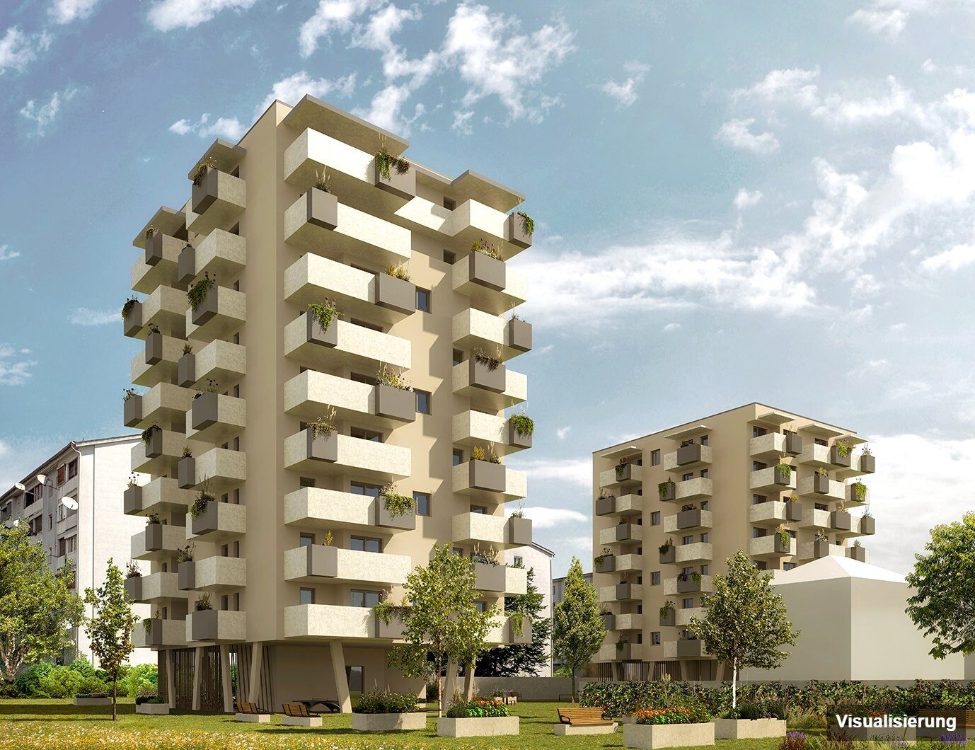 Ansicht Wohnanlage (Visualisierung): Klagenfurt · Neubau: 2-Zimmer-Anlegerwohnung ca. 31 m² · Oasis City Life Klagenfurt · provisionsfrei