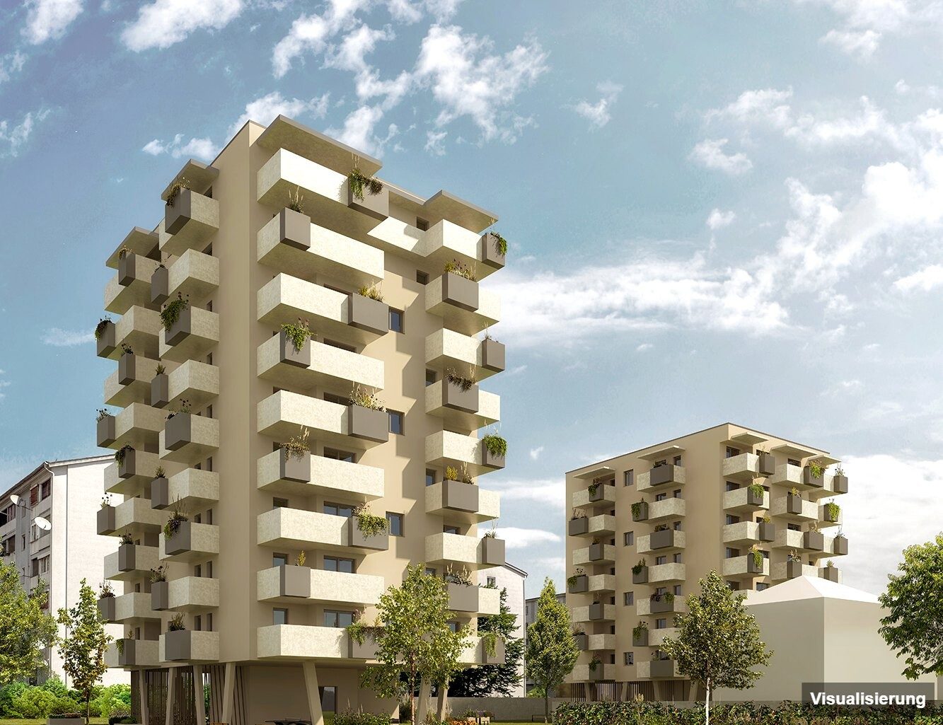 Ansicht Wohnanlage (Visualisierung): Klagenfurt · Neubau: 3-Zimmer-Anlegerwohnung ca. 67 m² · Oasis City Life Klagenfurt · provisionsfrei