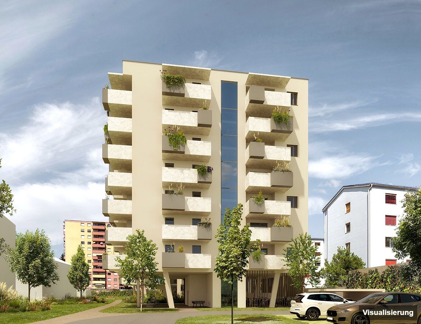Ansicht Wohnanlage (Visualisierung): Klagenfurt · Neubau: 3-Zimmer-Anlegerwohnung ca. 67 m² · Oasis City Life Klagenfurt · provisionsfrei