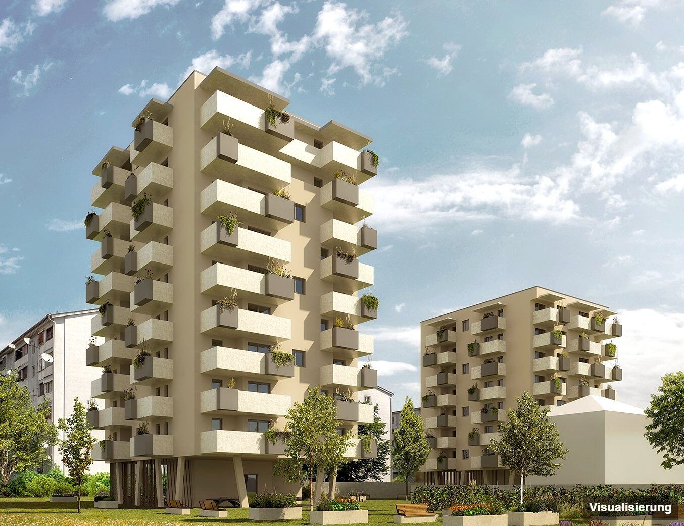 Ansicht Wohnanlage (Visualisierung): Klagenfurt · Neubau: 2-Zimmer-Anlegerwohnung ca. 42 m² · Oasis City Life Klagenfurt · provisionsfrei