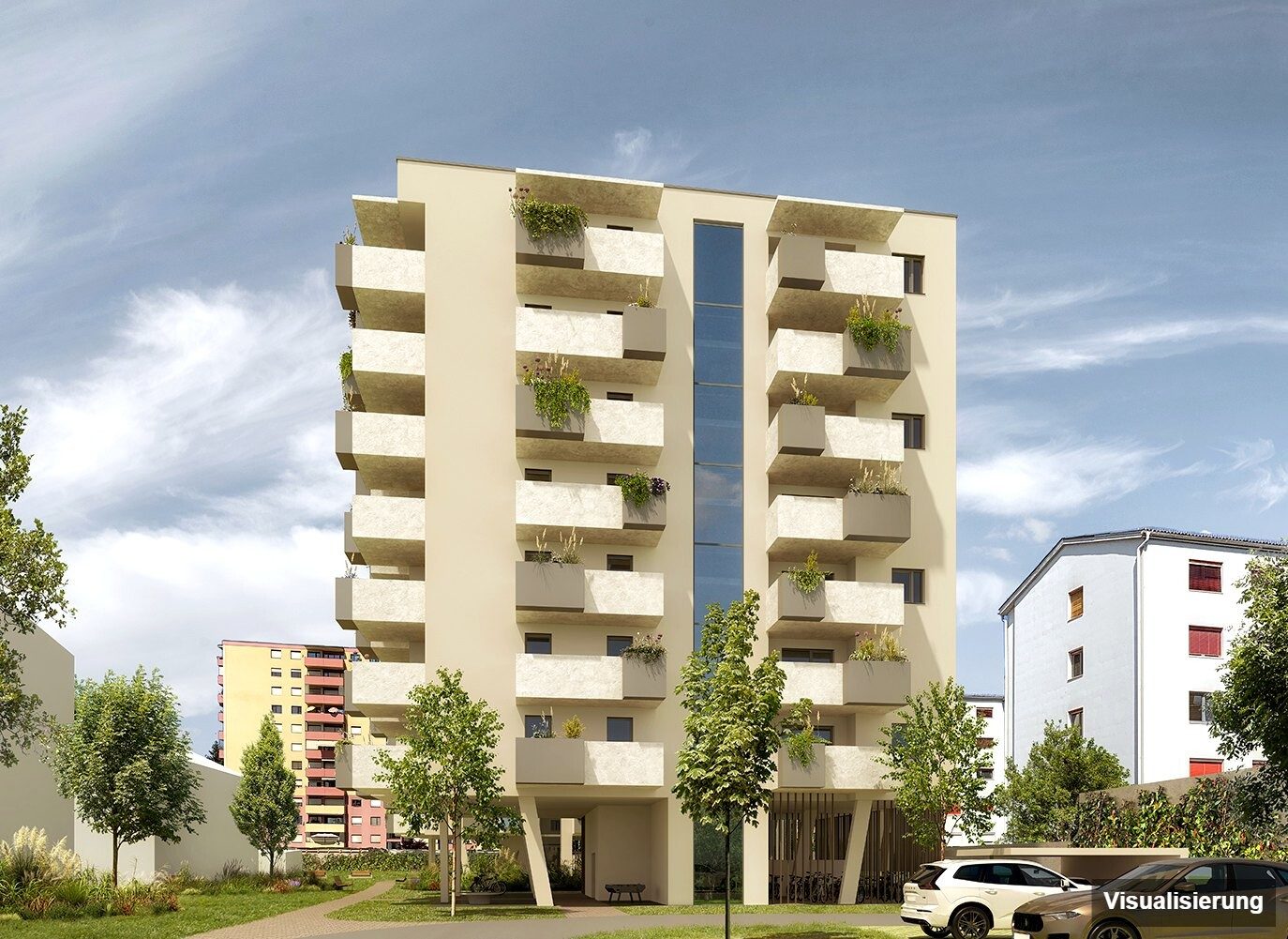 Ansicht Wohnanlage (Visualisierung): Klagenfurt · Neubau: 3-Zimmer-Anlegerwohnung ca. 67 m² · Oasis City Life Klagenfurt · provisionsfrei