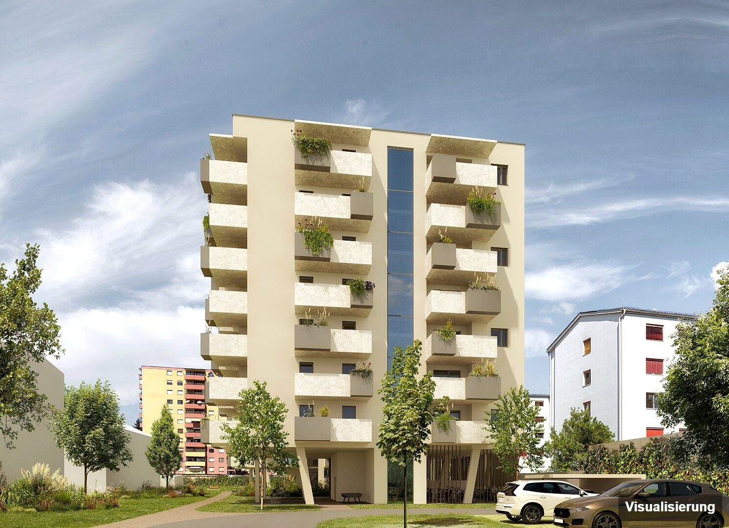 Ansicht Wohnanlage (Visualisierung): Klagenfurt · Neubau: 3-Zimmer-Anlegerwohnung ca. 67 m² · Oasis City Life Klagenfurt · provisionsfrei