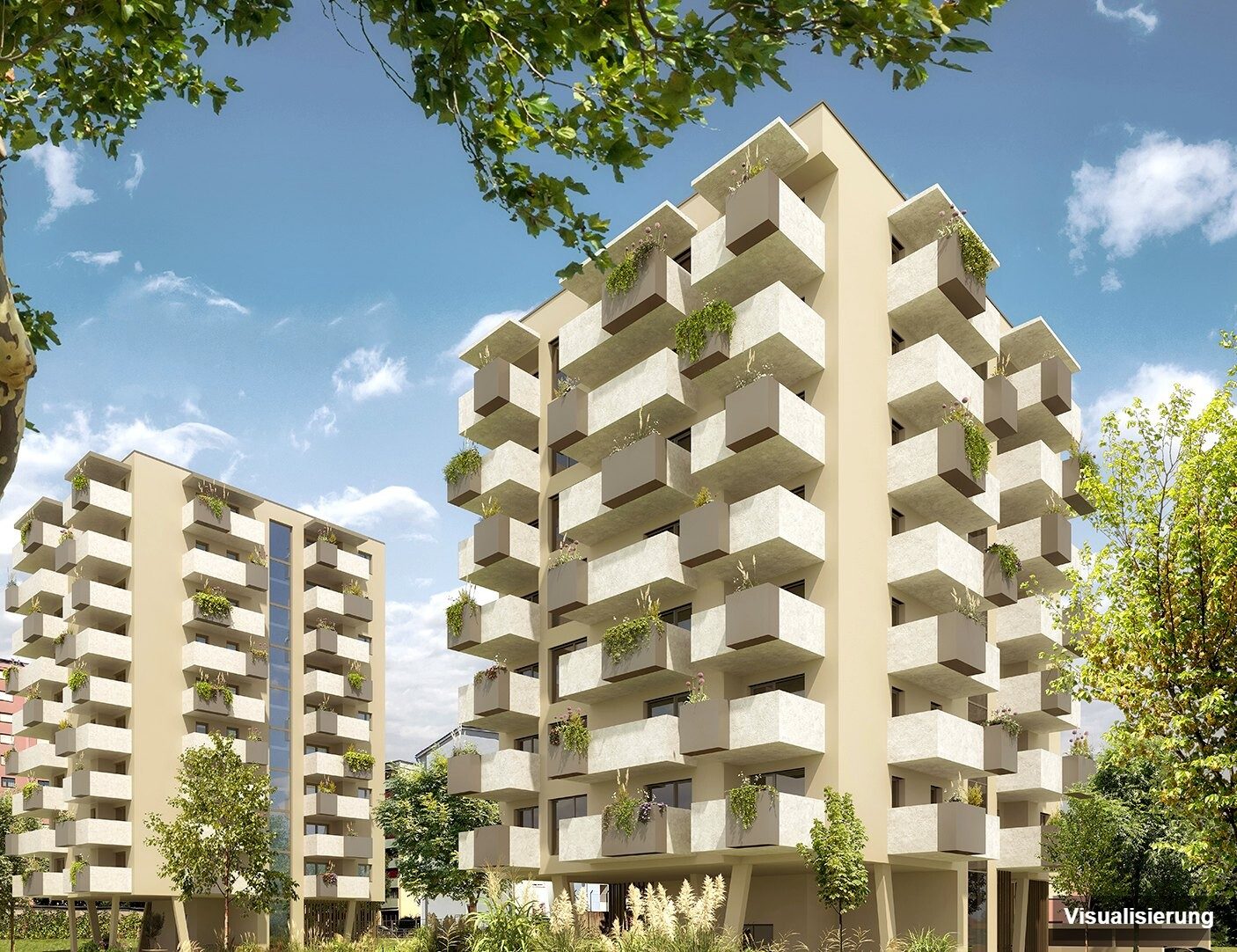 Ansicht Wohnanlage (Visualisierung): Klagenfurt · Neubau: 3-Zimmer-Anlegerwohnung ca. 67 m² · Oasis City Life Klagenfurt · provisionsfrei