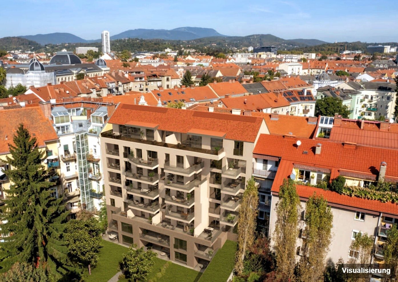 Visualisierung: Graz-St. Leonhard · Neubau: 2-Zimmer-Anlegerwohnung ca. 57 m² · Oasis Uhlandgasse · Kurzzeitvermietung · provisionsfrei