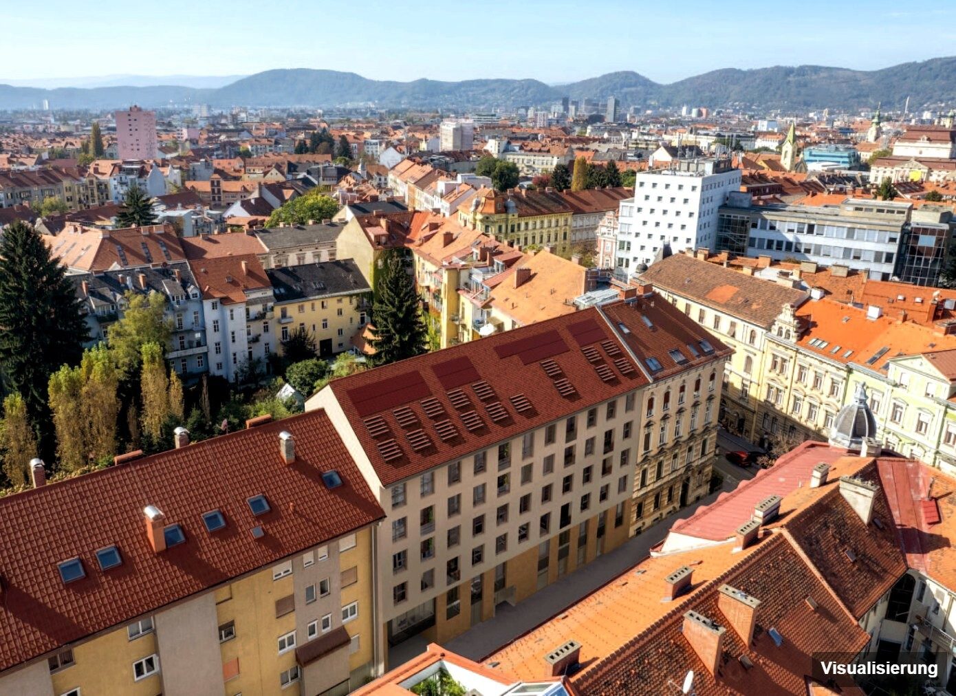 Visualisierung: Graz-St. Leonhard · Neubau: 2-Zimmer-Anlegerwohnung ca. 69 m² · Oasis Uhlandgasse · Kurzzeitvermietung · provisionsfrei