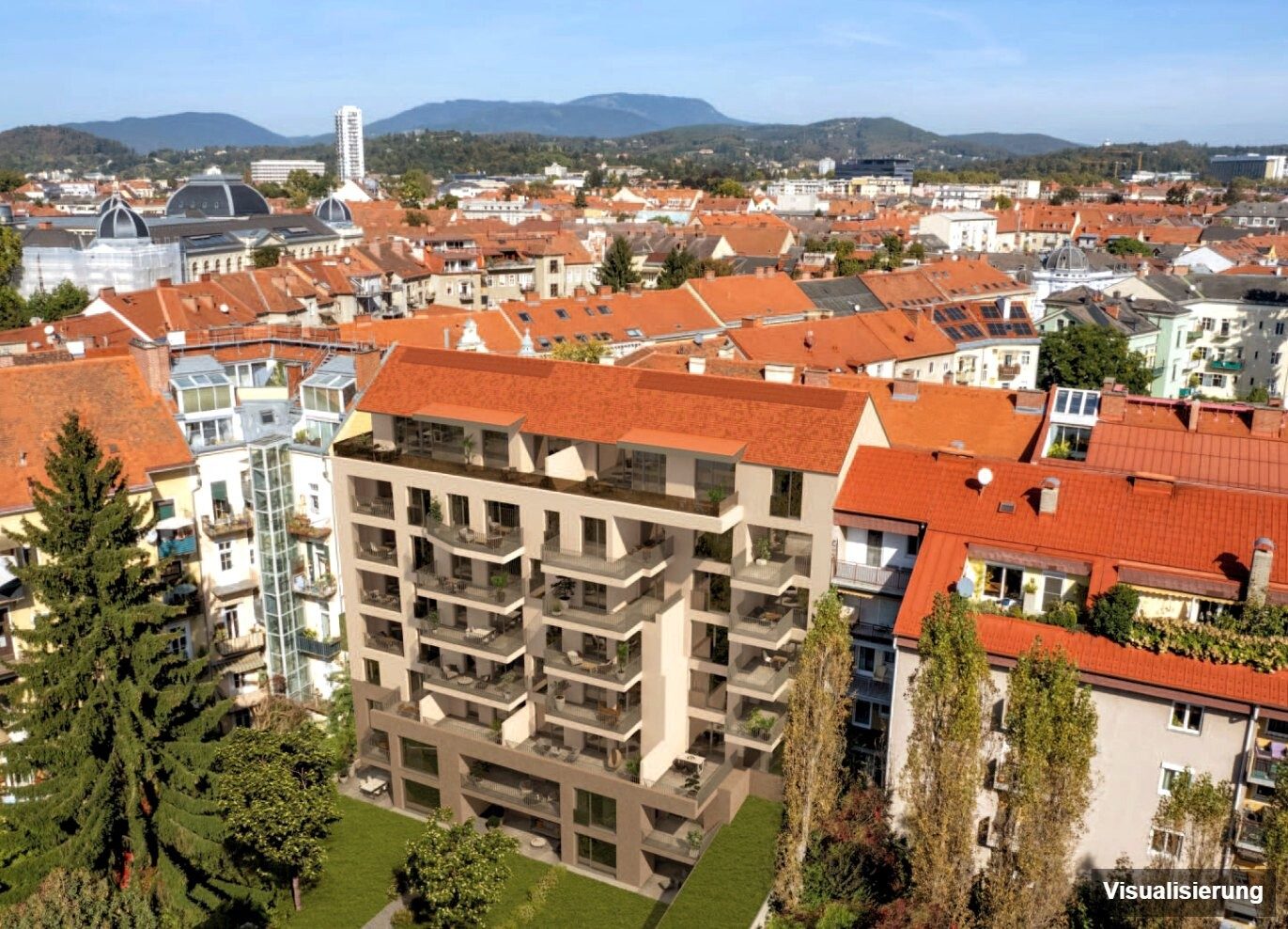 Visualisierung: Graz-St. Leonhard · Neubau: 2-Zimmer-Anlegerwohnung ca. 27 m² · Oasis Uhlandgasse · Kurzzeitvermietung · provisionsfrei