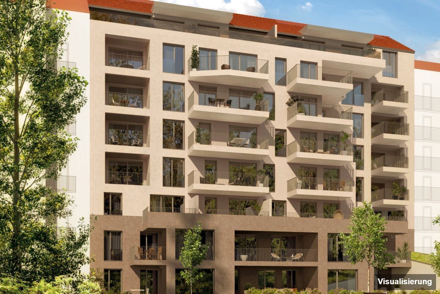 Ansicht Wohnanlage (Visualisierung): Graz-St. Leonhard · Neubau: 2-Zimmer-Anlegerwohnung ca. 31 m² · Oasis Uhlandgasse · Kurzzeitvermietung · provisionsfrei
