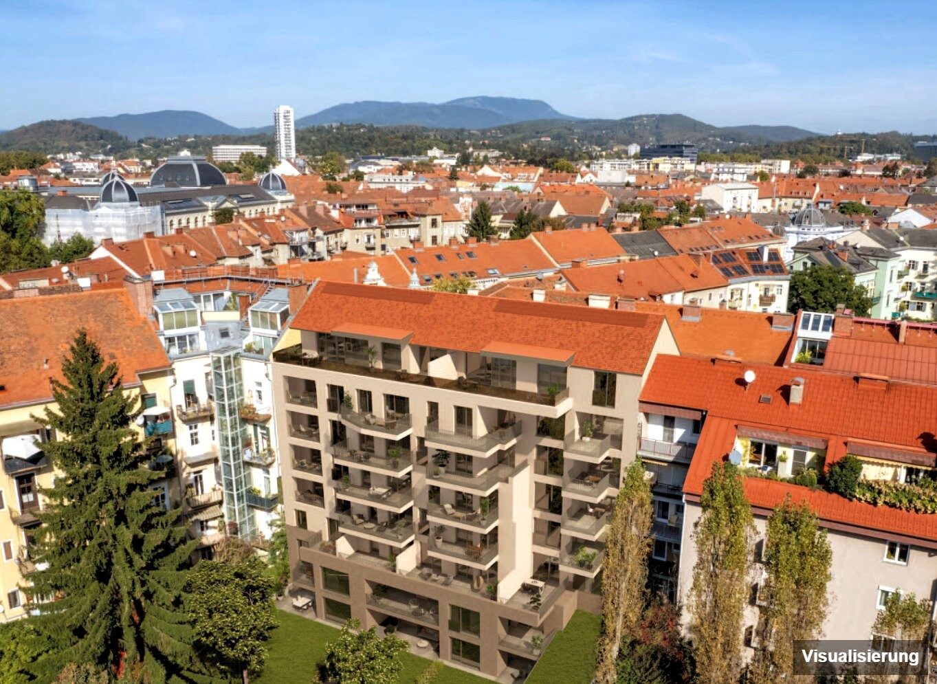 Visualisierung: Graz-St. Leonhard · Neubau: 2-Zimmer-Anlegerwohnung ca. 31 m² · Oasis Uhlandgasse · Kurzzeitvermietung · provisionsfrei