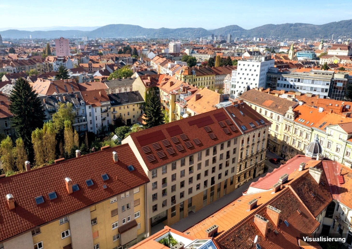Visualisierung: Graz-St. Leonhard · Neubau: 2-Zimmer-Anlegerwohnung ca. 31 m² · Oasis Uhlandgasse · Kurzzeitvermietung · provisionsfrei