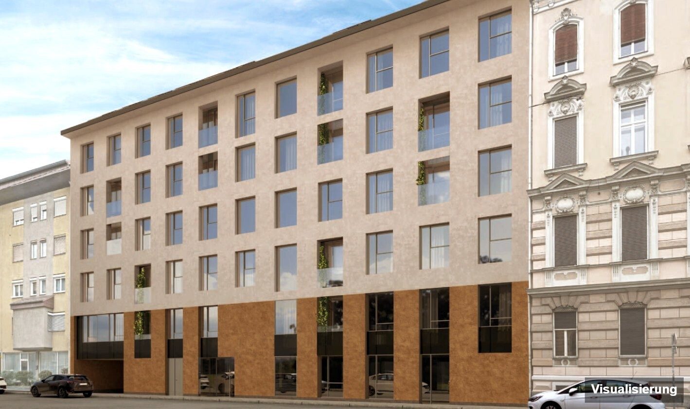 Ansicht Wohnanlage (Visualisierung): RESERVIERT · Graz-St. Leonhard · Neubau: 3-Zimmer-Anlegerwohnung ca. 61 m² · Oasis Uhlandgasse · Kurzzeitvermietung · provisionsfrei