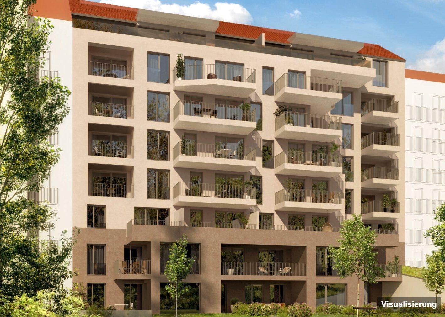 Ansicht Wohnanlage (Visualisierung): Graz-St. Leonhard · Neubau: 2-Zimmer-Anlegerwohnung ca. 27 m² · Oasis Uhlandgasse · provisionsfrei
