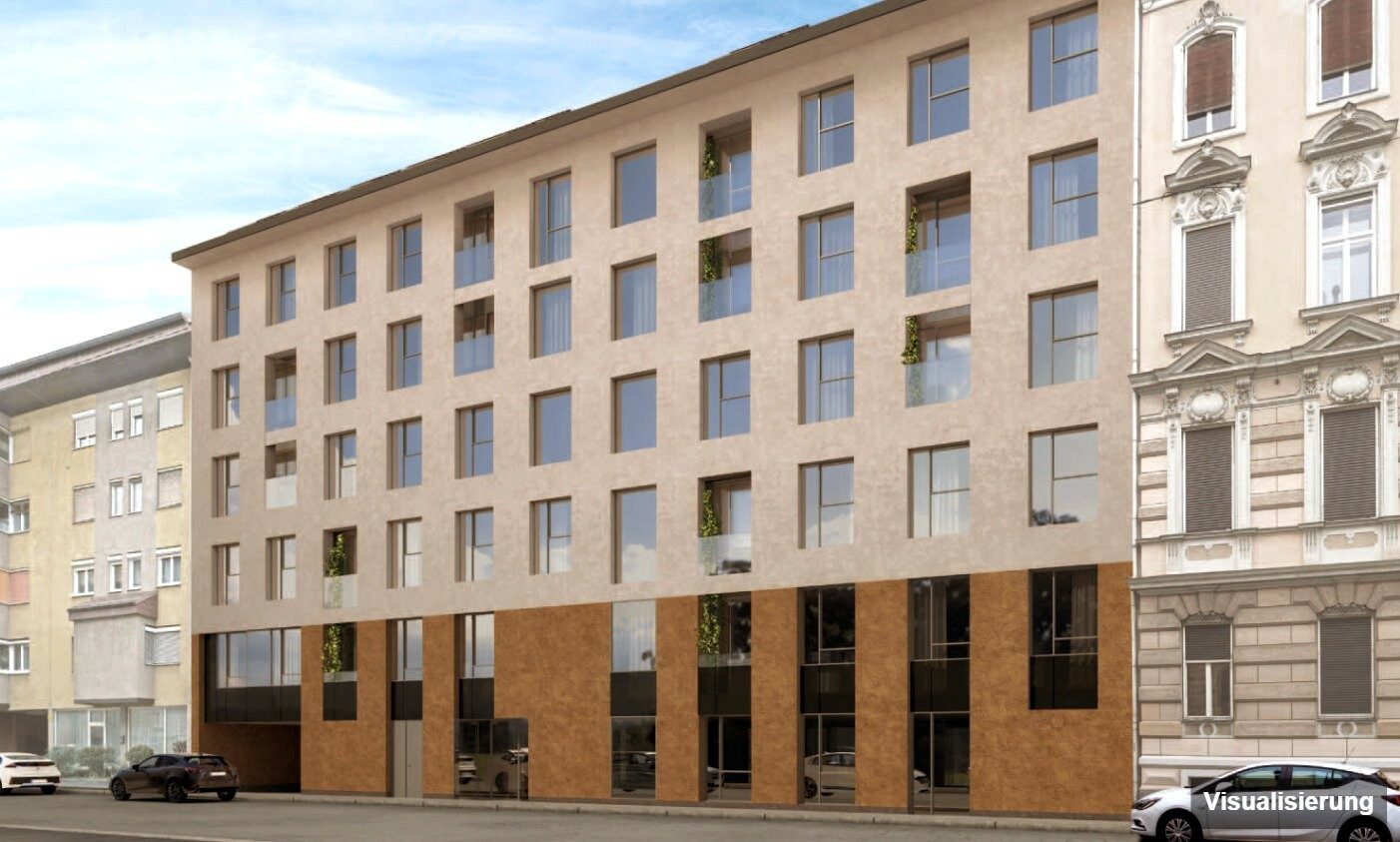 Ansicht Wohnanlage (Visualisierung): Graz-St. Leonhard · Neubau: 3-Zimmer-Anlegerwohnung ca. 70 m² · Oasis Uhlandgasse · provisionsfrei