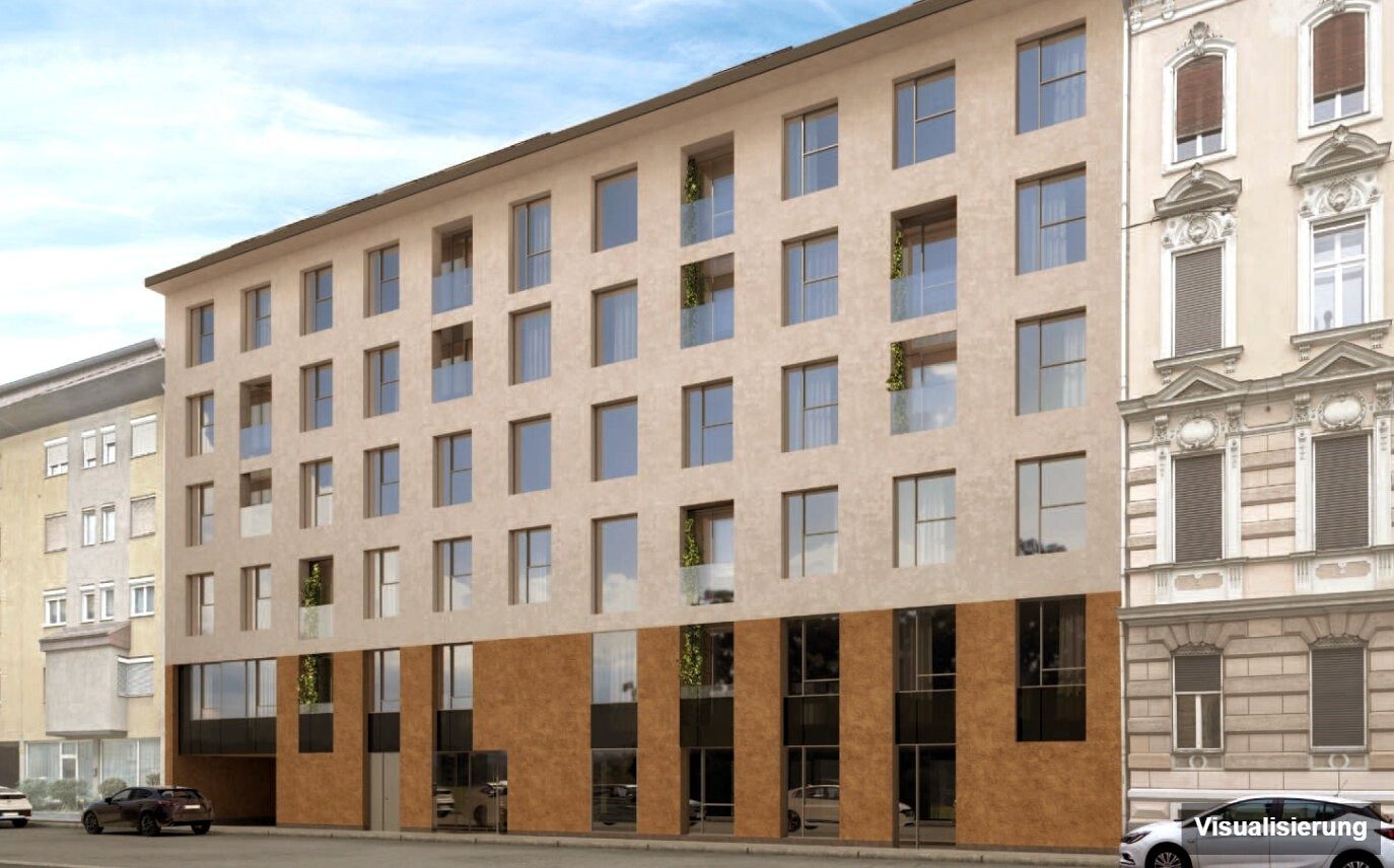Ansicht Wohnanlage (Visualisierung): Graz-St. Leonhard · Neubau: 3-Zimmer-Anlegerwohnung ca. 61 m² · Oasis Uhlandgasse · provisionsfrei