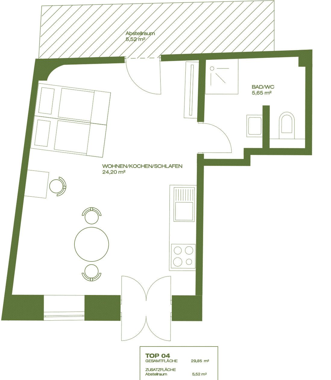 Grundriss – Graz-Geidorf · Bestand: 1-Zimmer-Anlegerwohnung ca. 30 m² · Richard-Wagner-Gasse · Kurzzeitvermietung · provisionsfrei