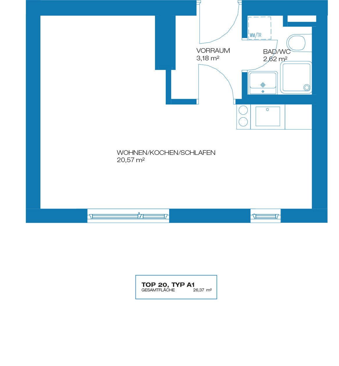 Grundriss – Graz-Wetzelsdorf · Bestand: 1-Zimmer-Anlegerwohnung ca. 26 m² · Straßganger Straße · provisionsfrei