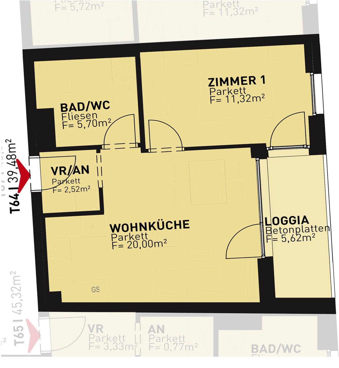 Grundriss – Wien-Floridsdorf · Bestand: 2-Zimmer-Anlegerwohnung ca. 39 m² · Drygalskiweg · provisionsfrei