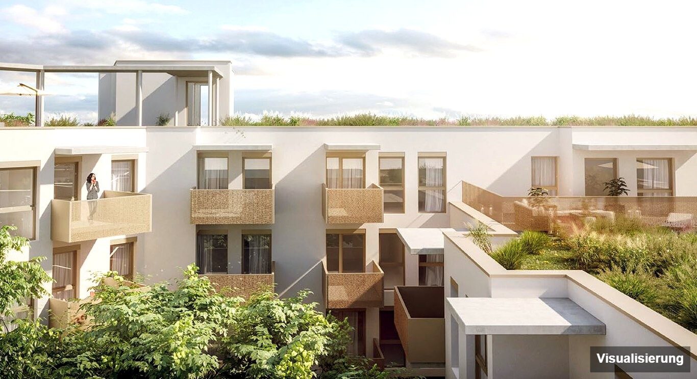 Ansicht Wohnanlage (Visualisierung): Wien-Floridsdorf · Bestand: 2-Zimmer-Anlegerwohnung ca. 39 m² · Drygalskiweg · provisionsfrei