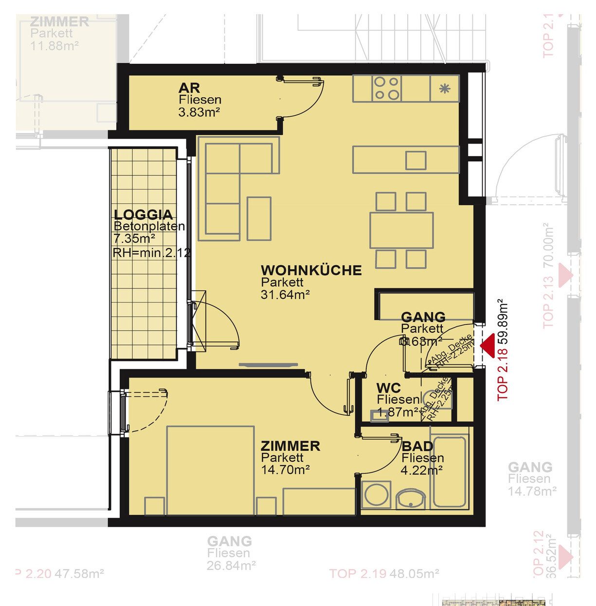 Grundriss – Wien-Floridsdorf · Bestand: 2-Zimmer-Anlegerwohnung ca. 60 m² · Max Living · provisionsfrei