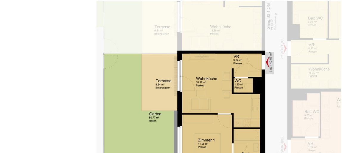 Grundriss – Wien-Donaustadt · Bestand: 2-Zimmer-Anlegerwohnung ca. 40 m² · Stadlauer Straße · provisionsfrei