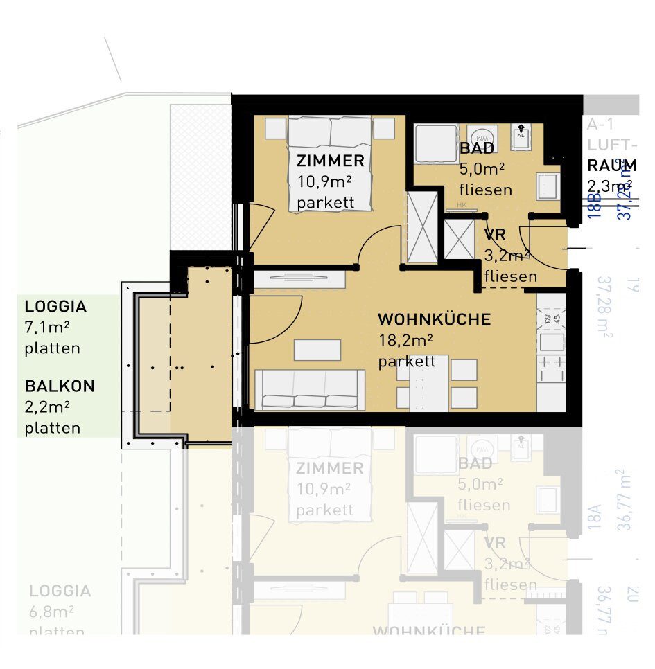 Grundriss – Wien · Neubau: 2-Zimmer-Anlegerwohnung ca. 37 m² · Ten-Living · provisionsfrei