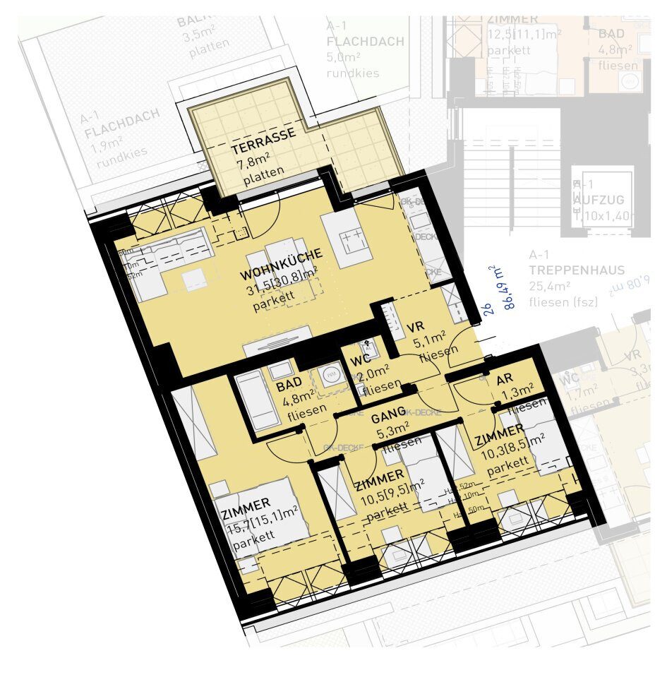 Grundriss – Wien · Neubau: 4-Zimmer-Anlegerwohnung ca. 86 m² · Ten-Living · provisionsfrei