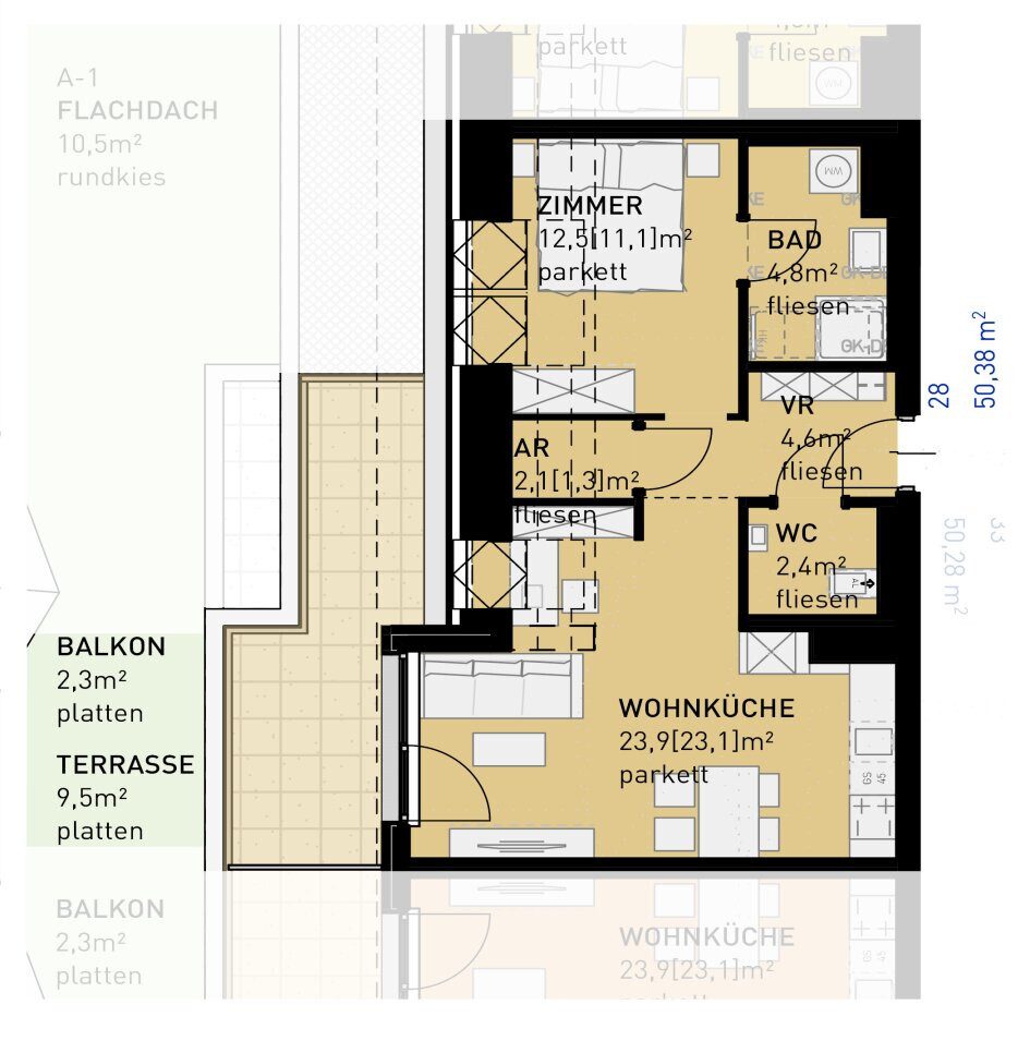 Grundriss – Wien · Neubau: 2-Zimmer-Anlegerwohnung ca. 50 m² · Ten-Living · provisionsfrei