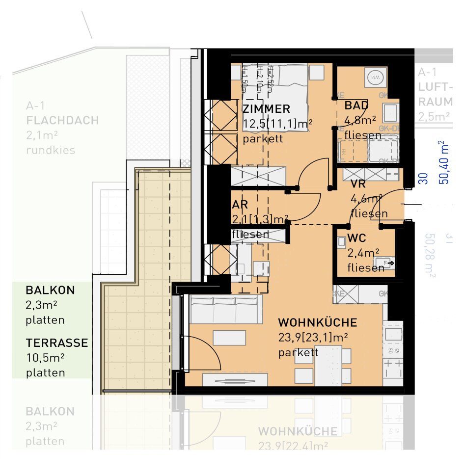 Grundriss – Wien · Neubau: 2-Zimmer-Anlegerwohnung ca. 50 m² · Ten-Living · provisionsfrei
