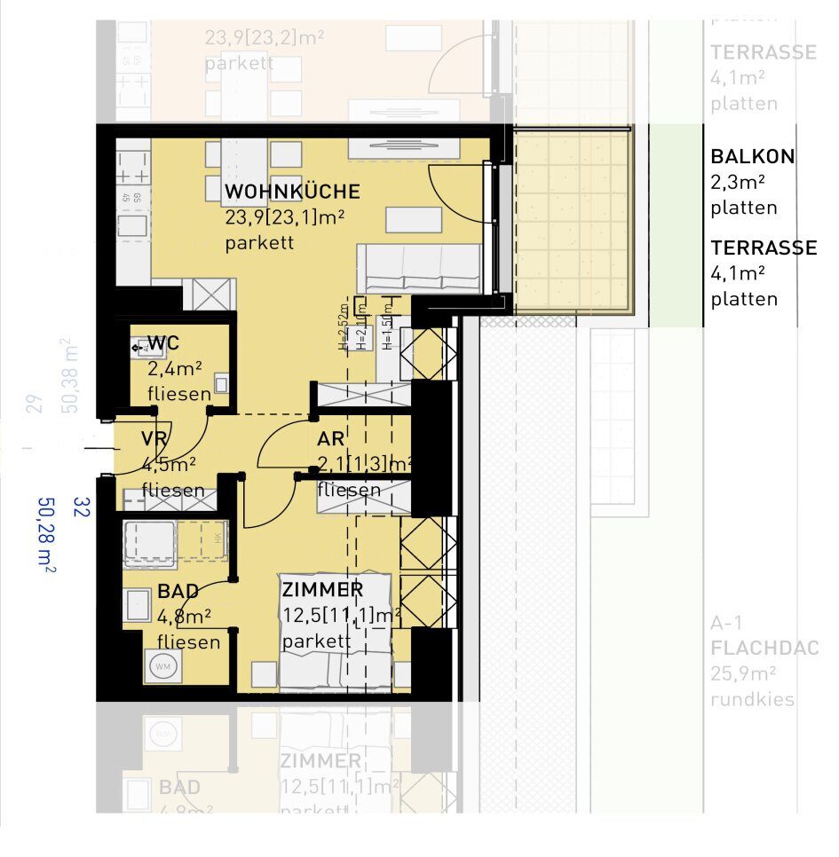 Grundriss – Wien · Neubau: 2-Zimmer-Anlegerwohnung ca. 50 m² · Ten-Living · provisionsfrei