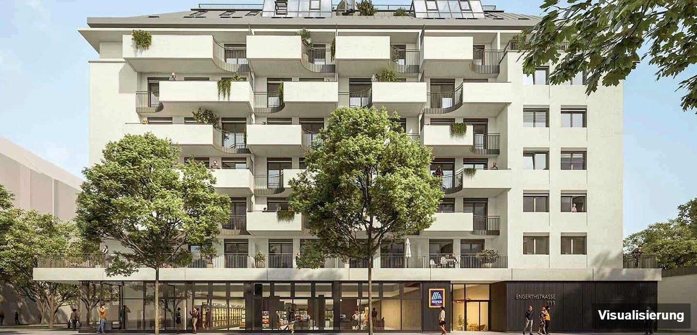 Ansicht Wohnanlage (Visualisierung): Wien-Brigittenau · Neubau: 3-Zimmer-Anlegerwohnung ca. 59 m² · Traisengasse · provisionsfrei