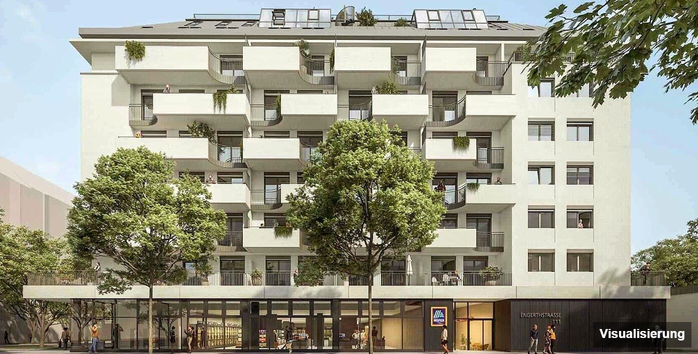 Ansicht Wohnanlage (Visualisierung): RESERVIERT · Wien-Brigittenau · Neubau: 4-Zimmer-Anlegerwohnung ca. 77 m² · Traisengasse · provisionsfrei