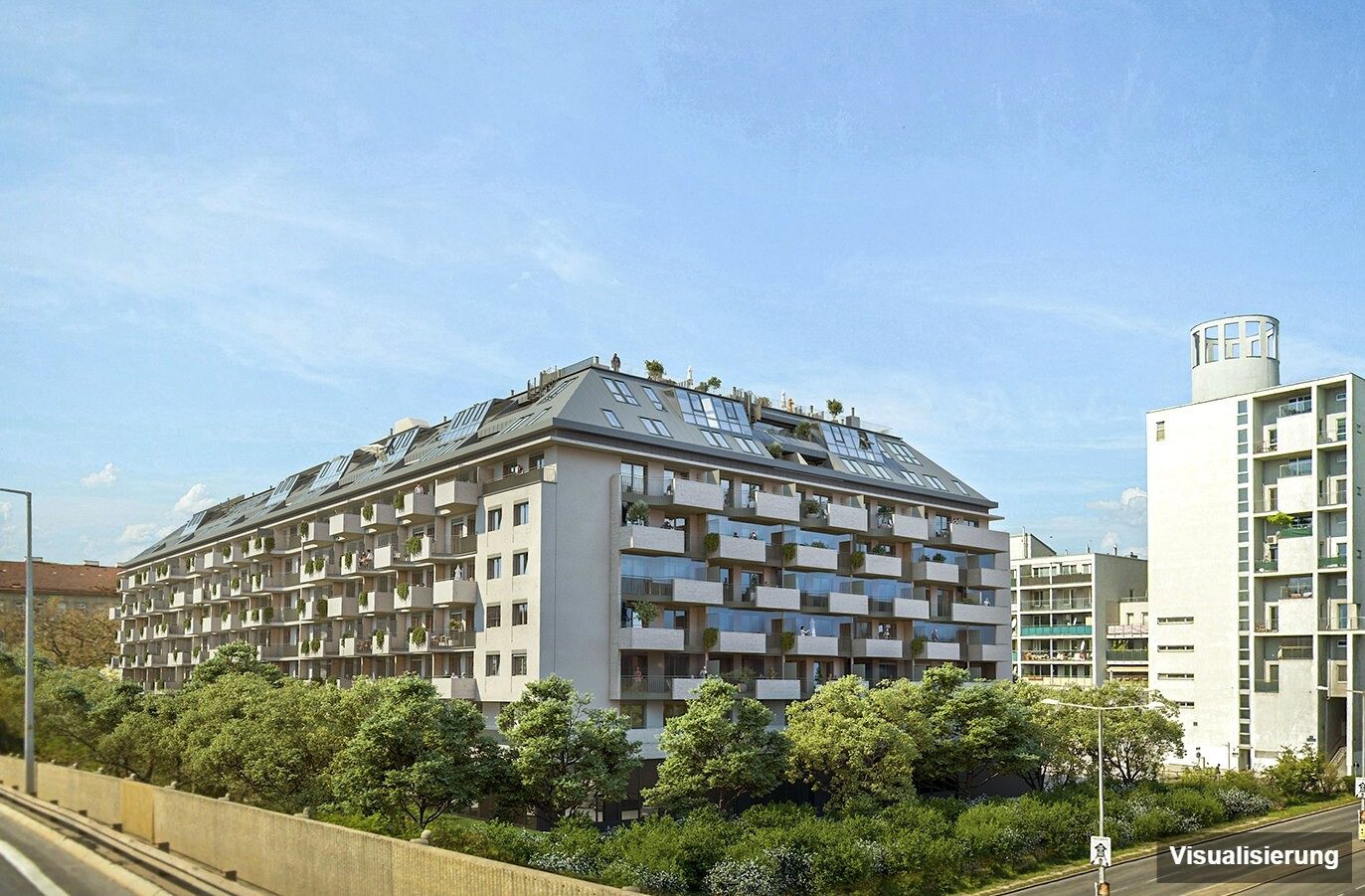 Ansicht Wohnanlage (Visualisierung): Wien-Brigittenau · Neubau: 3-Zimmer-Anlegerwohnung ca. 63 m² · Traisengasse · provisionsfrei