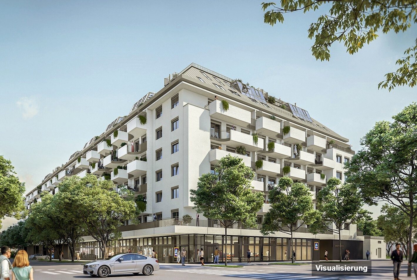 Ansicht Wohnanlage (Visualisierung): Wien-Brigittenau · Neubau: 3-Zimmer-Anlegerwohnung ca. 114 m² · Traisengasse · provisionsfrei