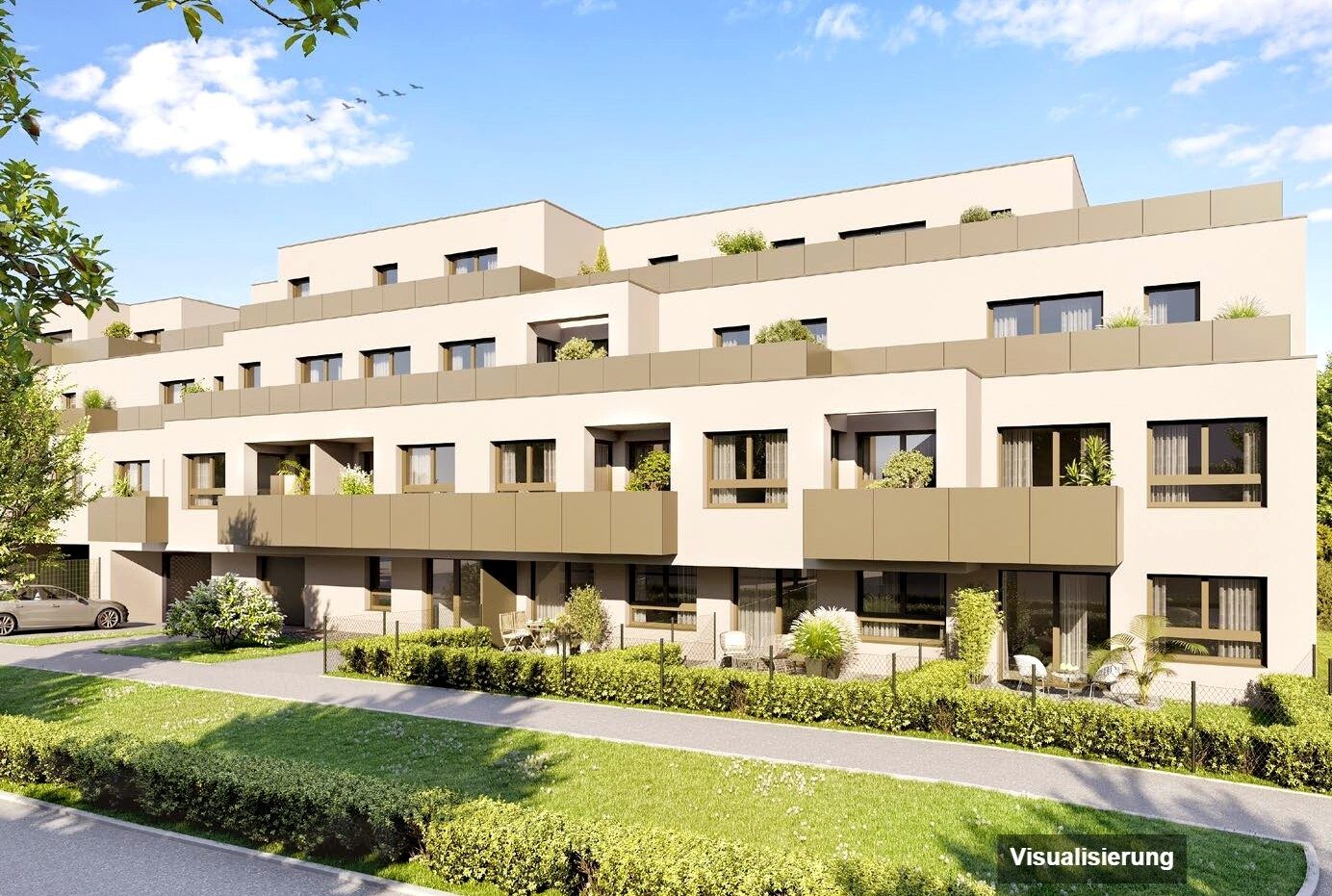 Ansicht Wohnanlage (Visualisierung): RESERVIERT · Wien-Donaustadt · Bestand: 2-Zimmer-Anlegerwohnung ca. 45 m² · Wulzendorfstraße · provisionsfrei